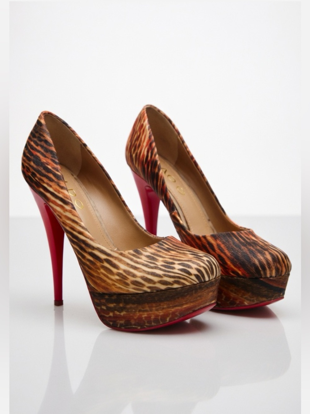 Aldo Red Animal Print Platform Heels with Size 8